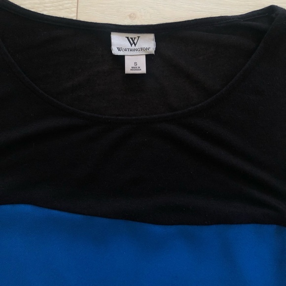 Worthington Color-block Mixed Media Blue/Black Tunic Tank Top Blouse - Picture 16 of 16